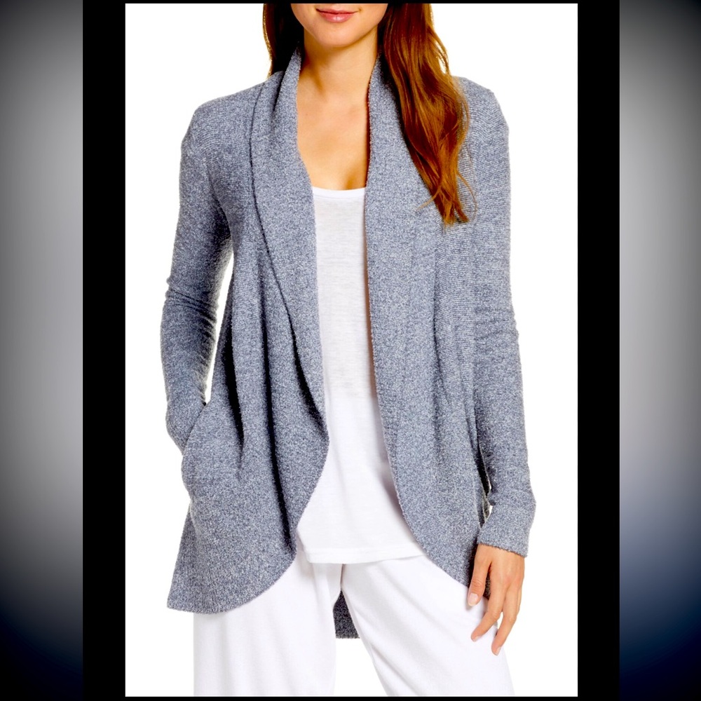 Barefoot Dreams cardigan - gray open front loft sleeve w/pockets